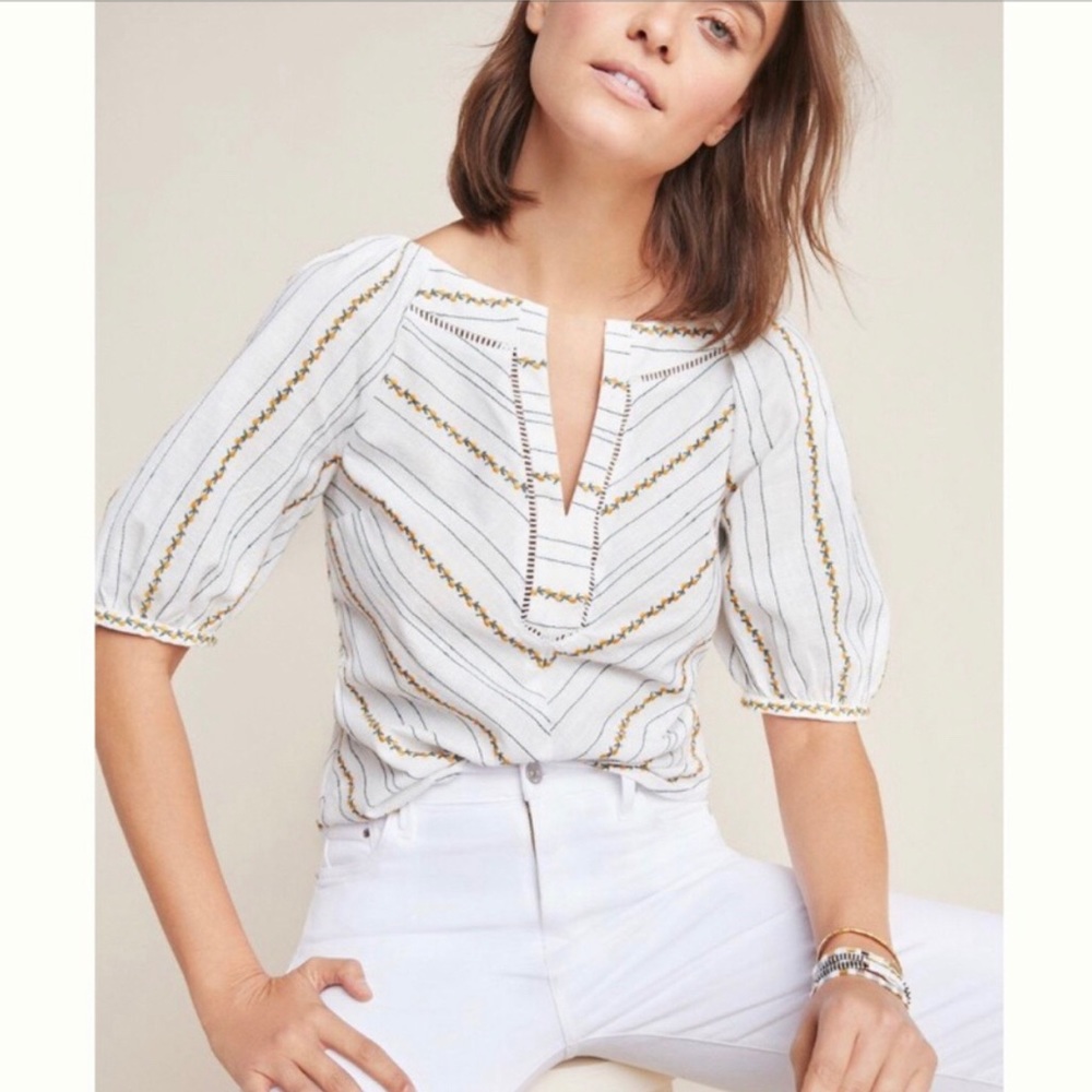 Anthropologie Maeve white printed top